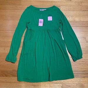 Juicy Couture Pam Gela Long Sleeve Jersey Feather Print Dress Green Girls 14 NWT